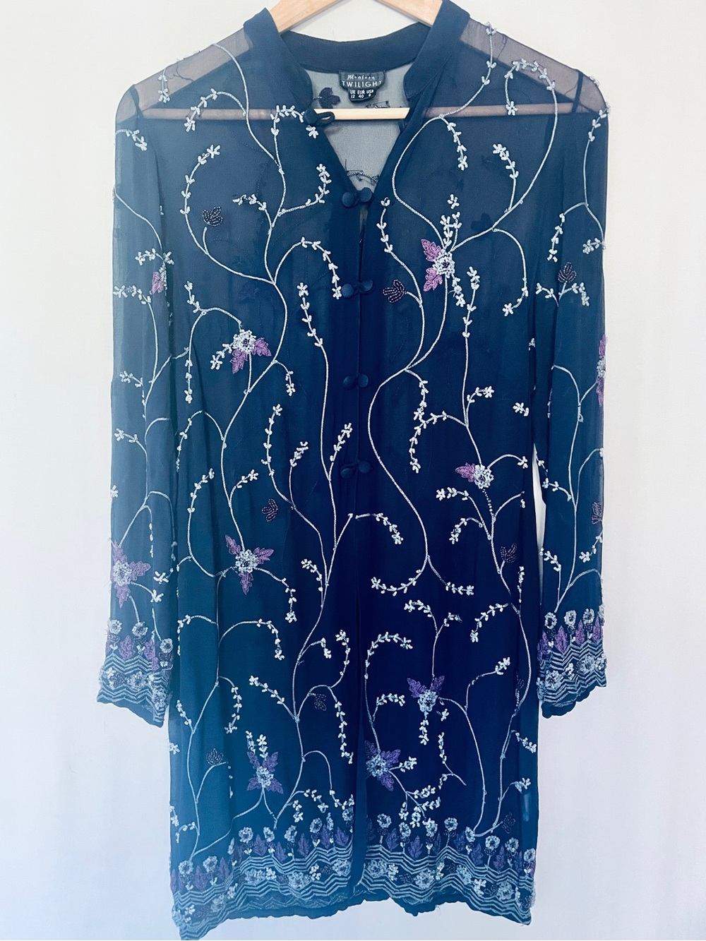 Monsoon Twilight Silk Embroidered Beaded Duster Cardigan Whimsigoth Fairy Boho 8